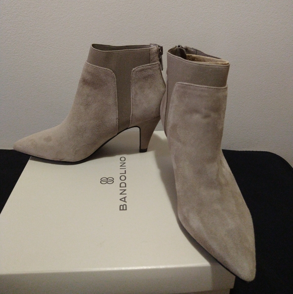 Bandolino Bari Beige Suede Kitten Ankle Booties - Picture 9 of 13